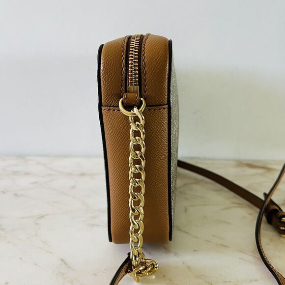MICHAEL KORS Jet Set Item Silver Brown Leather Zip Chain East West Crossbody Bag - Picture 5 of 10